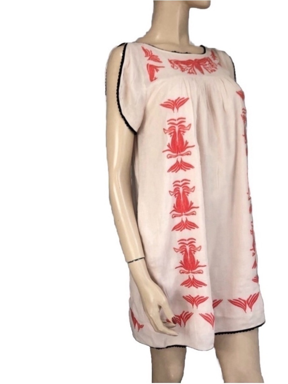 Ark & Co Blush Pink Sleeveless Tunic with Coral Red Embroidery